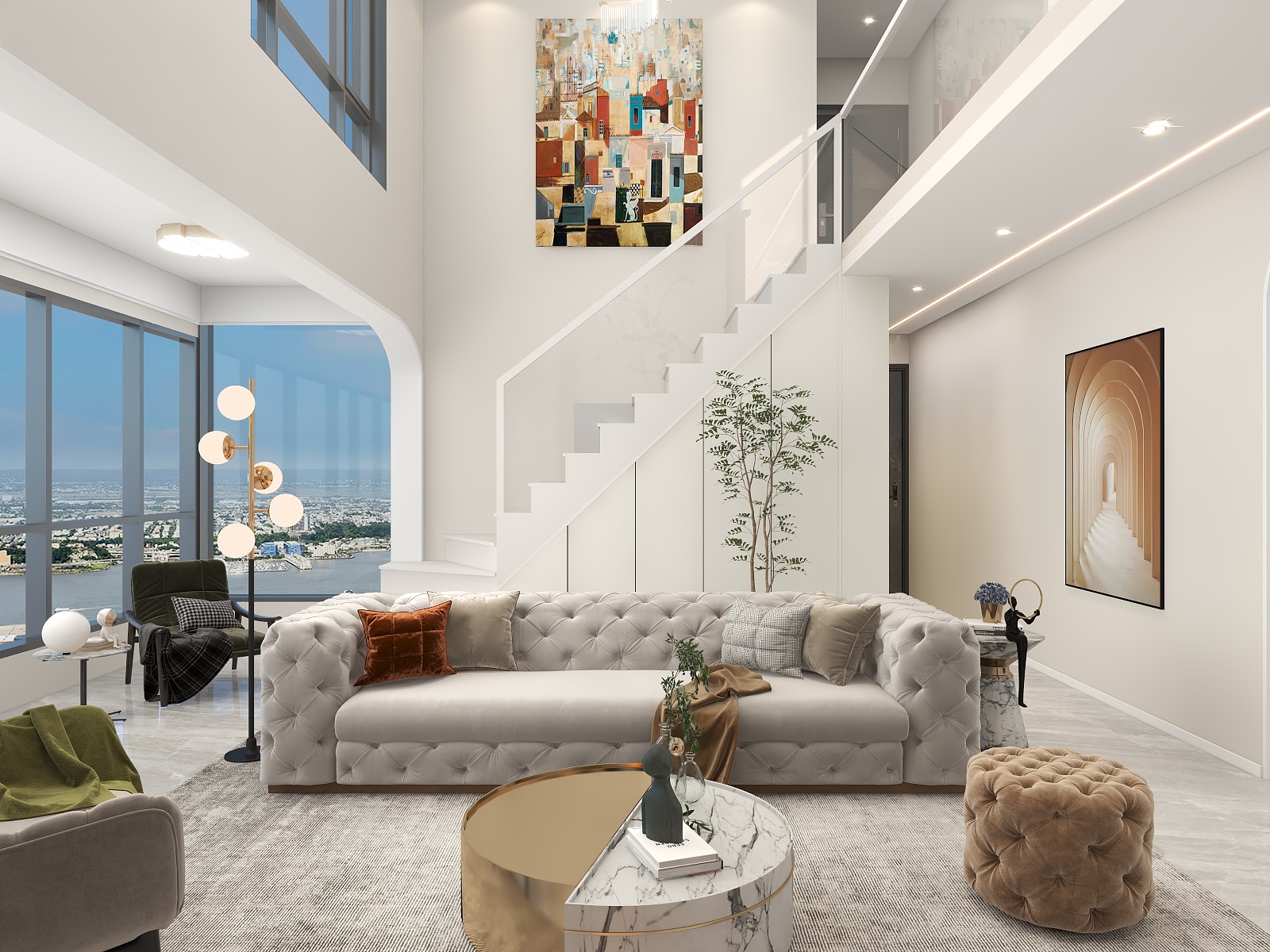 吴爽-美式轻奢复式设计装修效果图