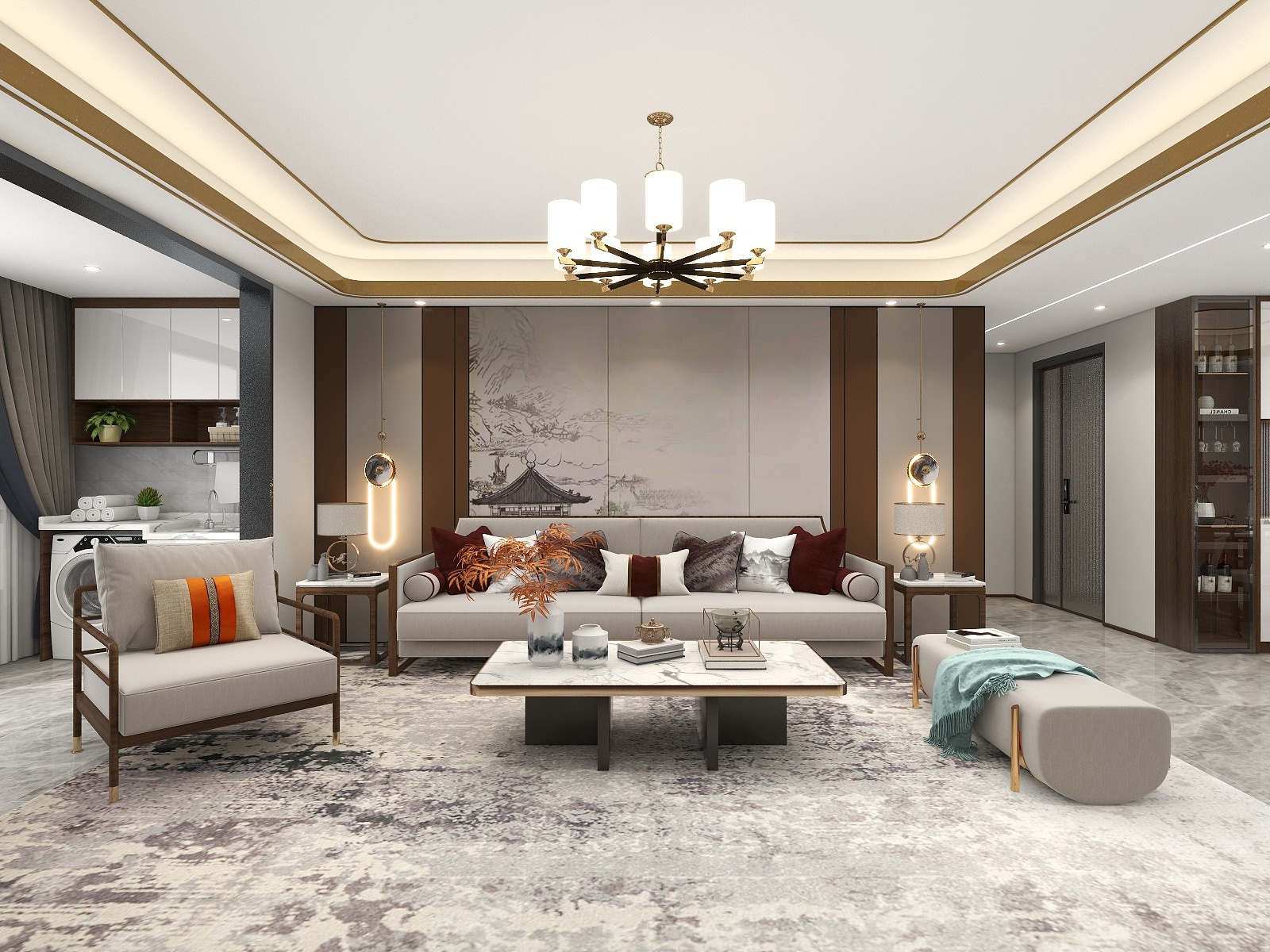 吴爽-新中式风格设计三居室装修效果图