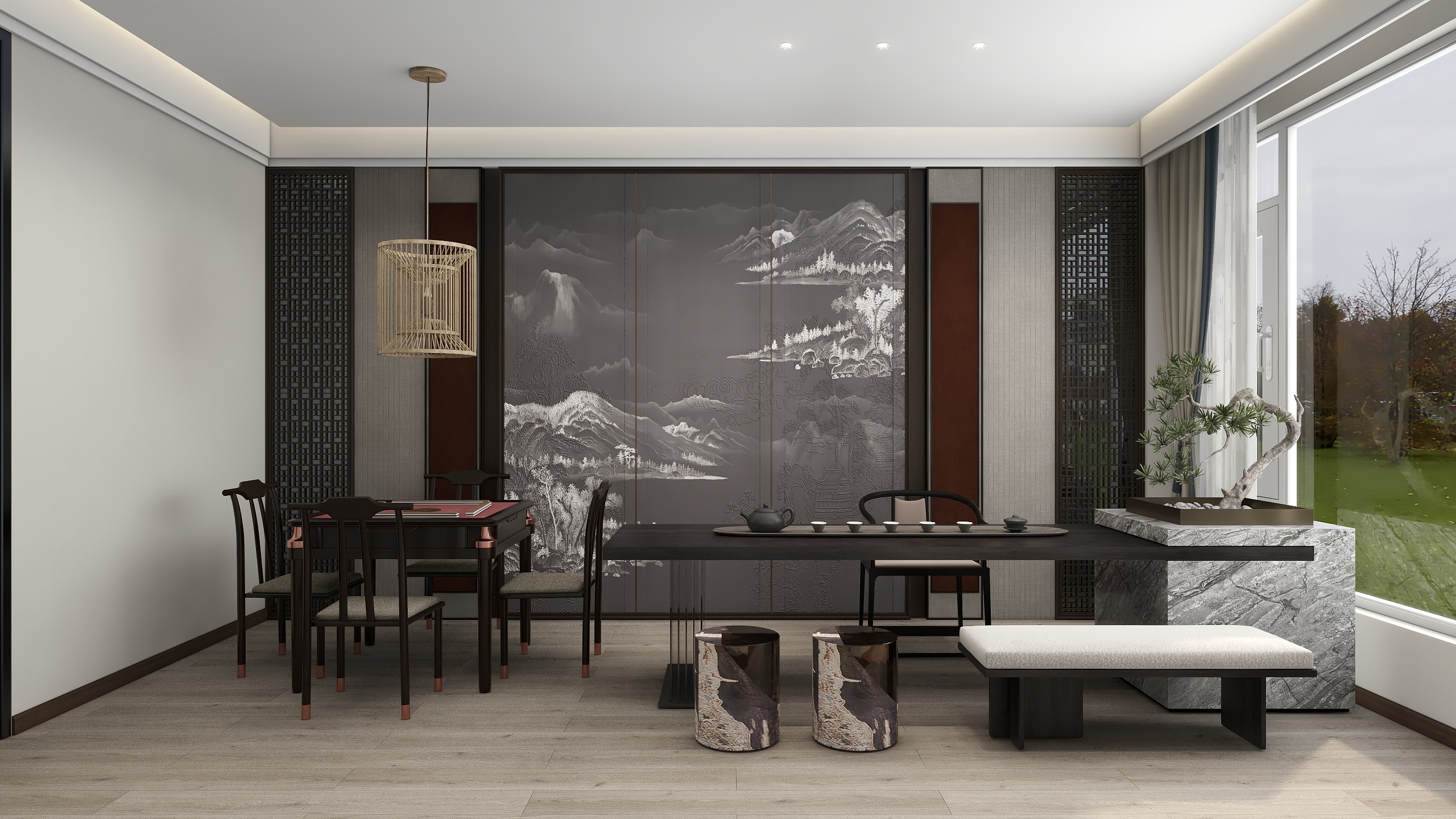 李青越-255方新中式风格烟酒店装修效果图