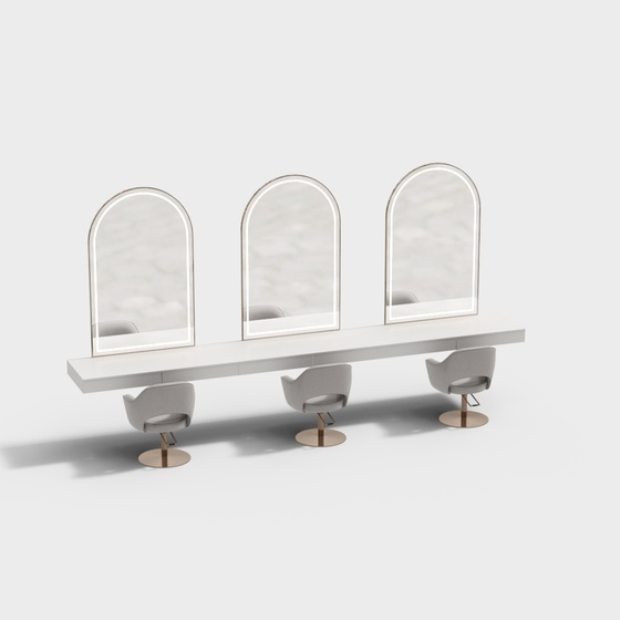 Gray Large Dressing Table for Three People 3D Model