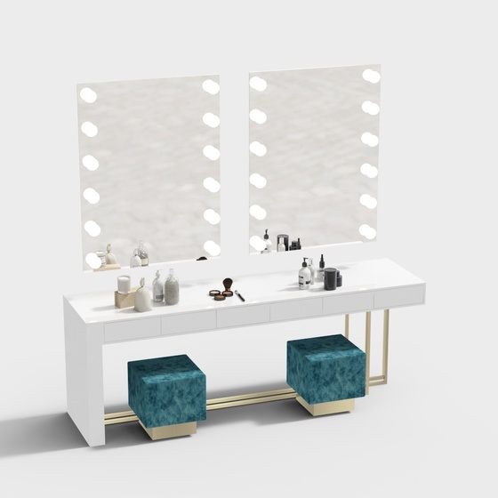 Double Dressing Table Combination 3D Model in Gray