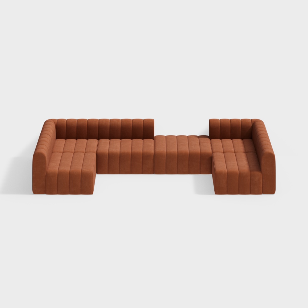 Juego de sofás seccionales modulares de terciopelo de 3020 mm, convertibles, 6 plazas, tapizados, naranja