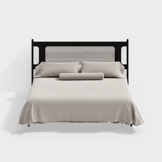Beige Medieval Style Double Bed 3D Model