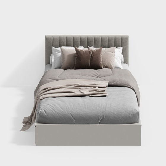 Modern Single Bed 3D Model in Gray