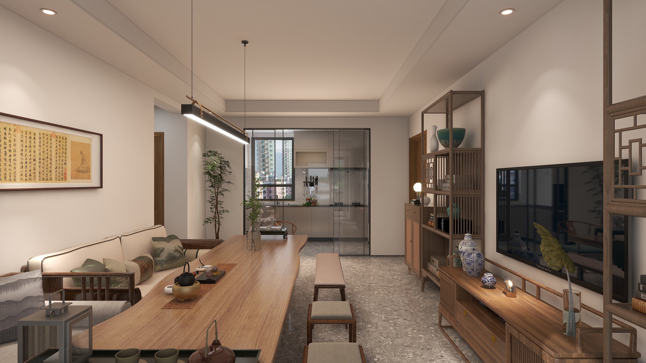 壹元道室内设计-天洋城新中式两居室-装修设计方案