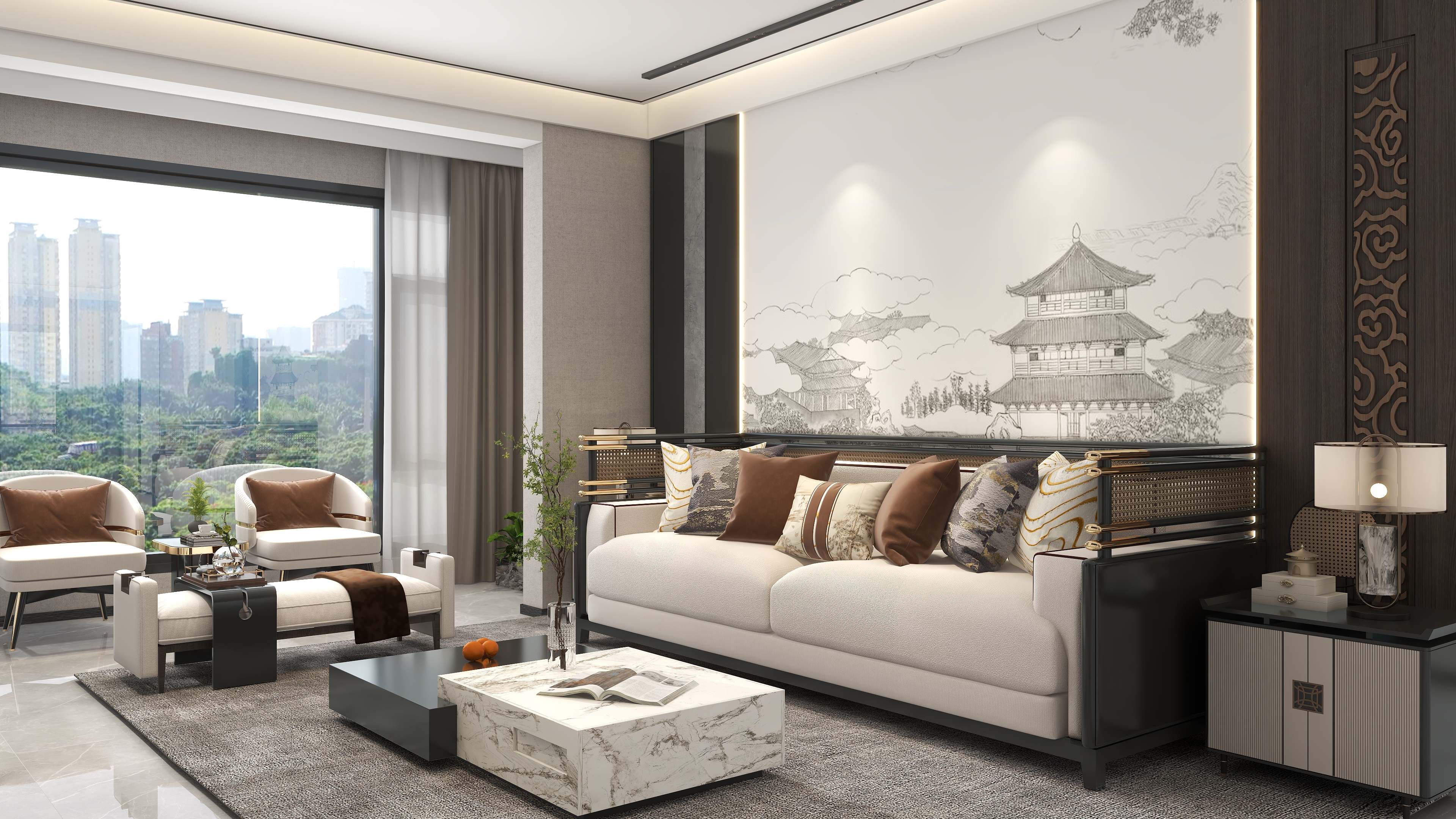 李佳洋-新中式162平方三房两厅装修效果图