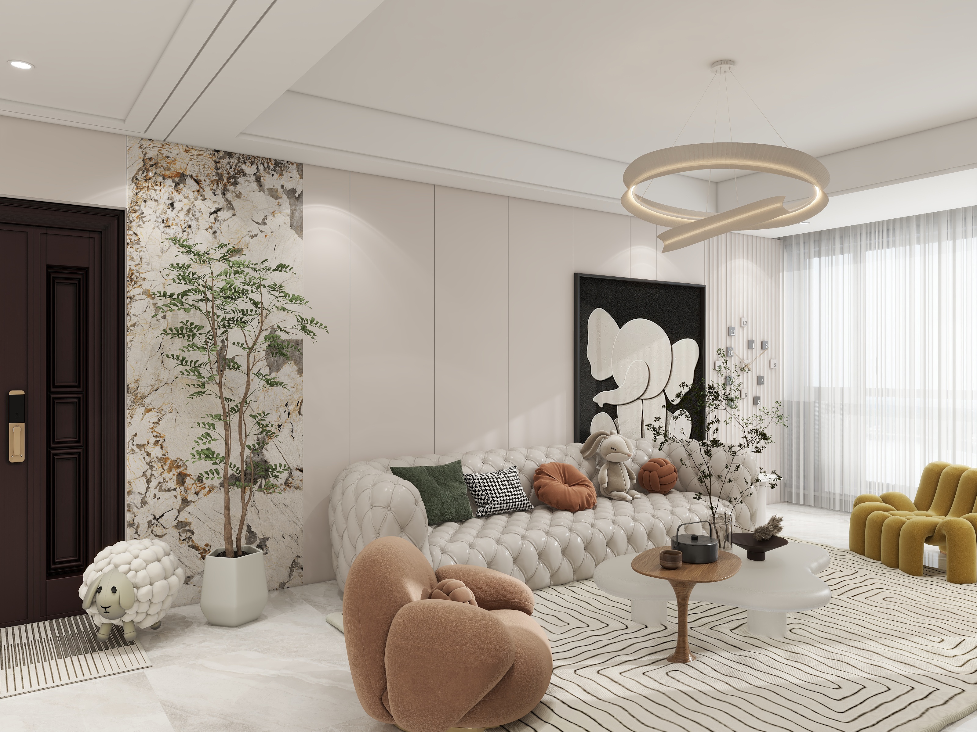 木子李9527-2室2厅现代两居室，87㎡简约奶油风-装修设计方案