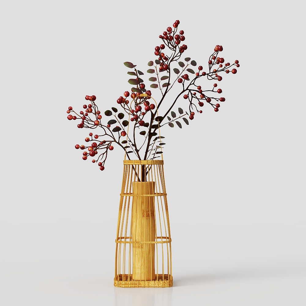 田园风竹条花器插花家居摆件
