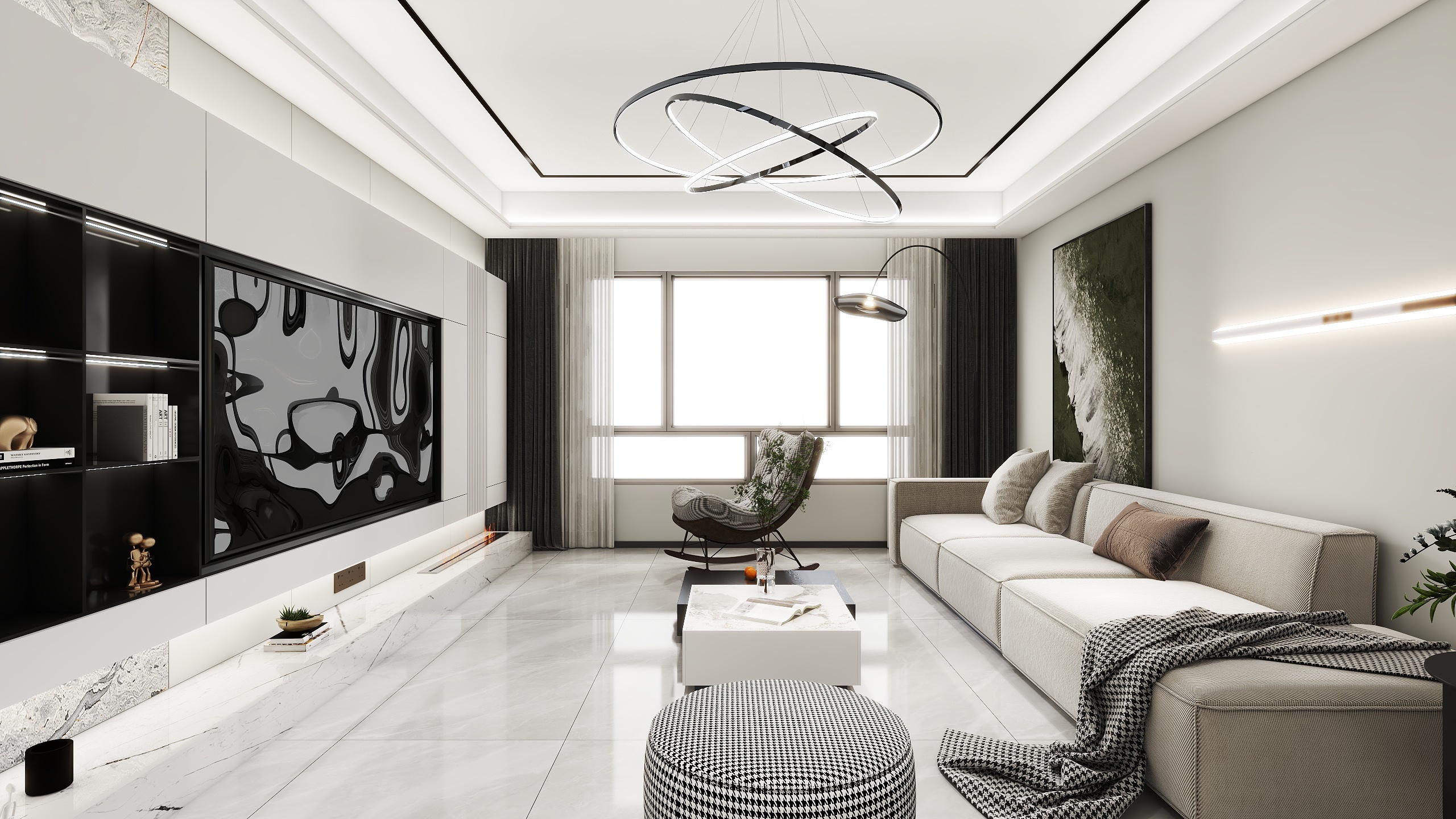 郭涛-现代简约黑白灰复式结构装修效果图