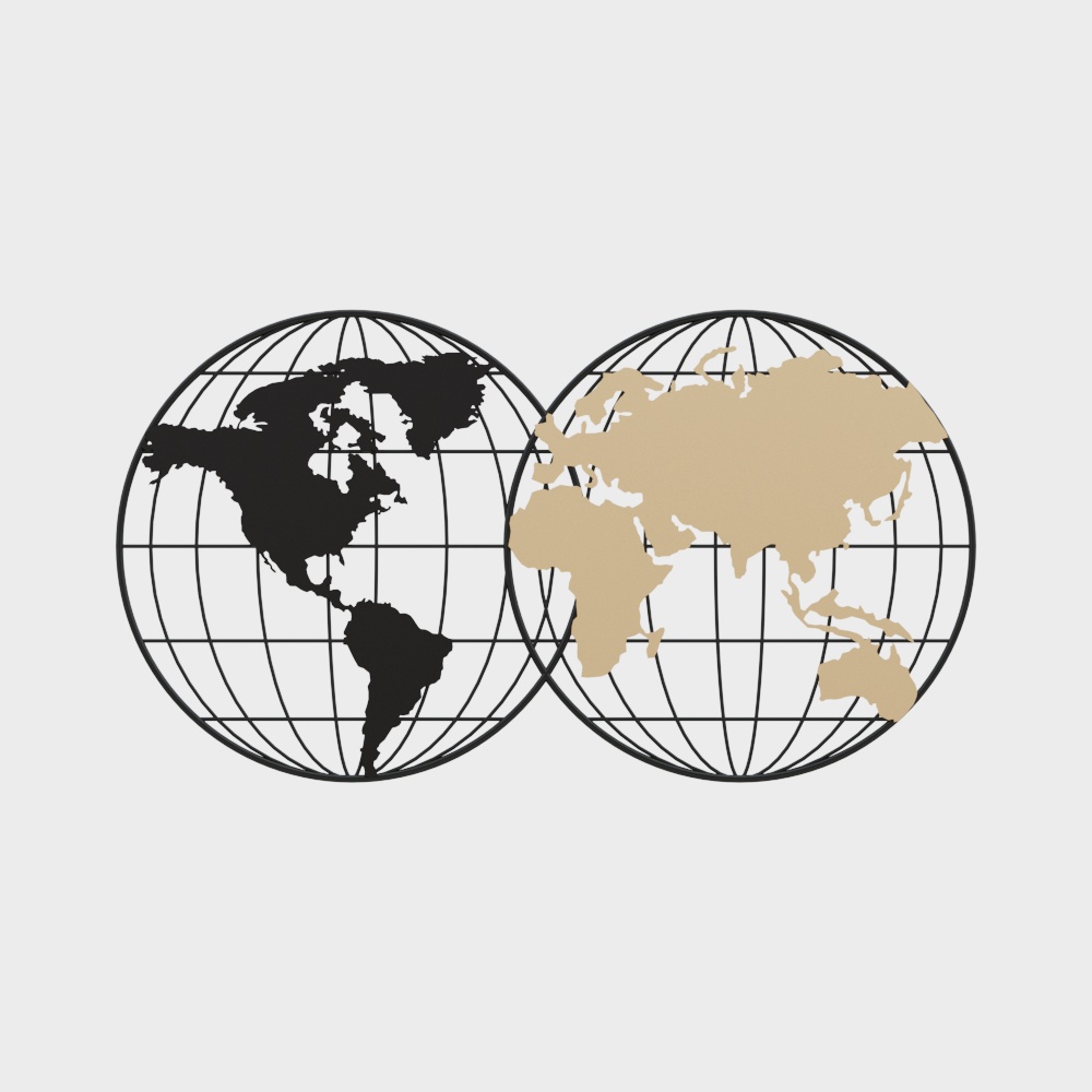 Décoration murale de carte du monde à géométrie moderne de 1105 mm avec cadre rond en métal noir et or