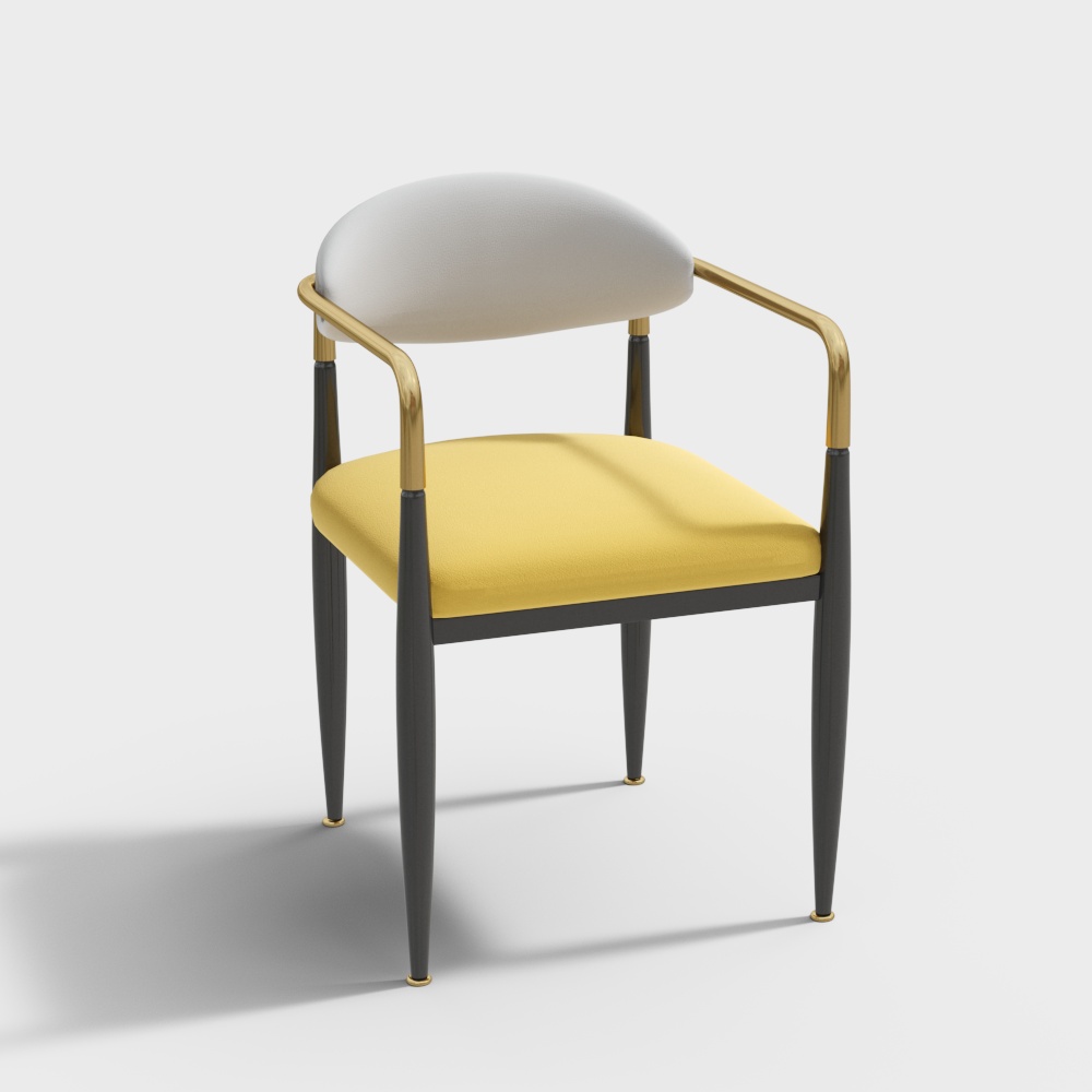 Chaise de salle à manger en cuir PU blanc et jaune Otrast, fauteuil rembourré en velours (lot de 2)