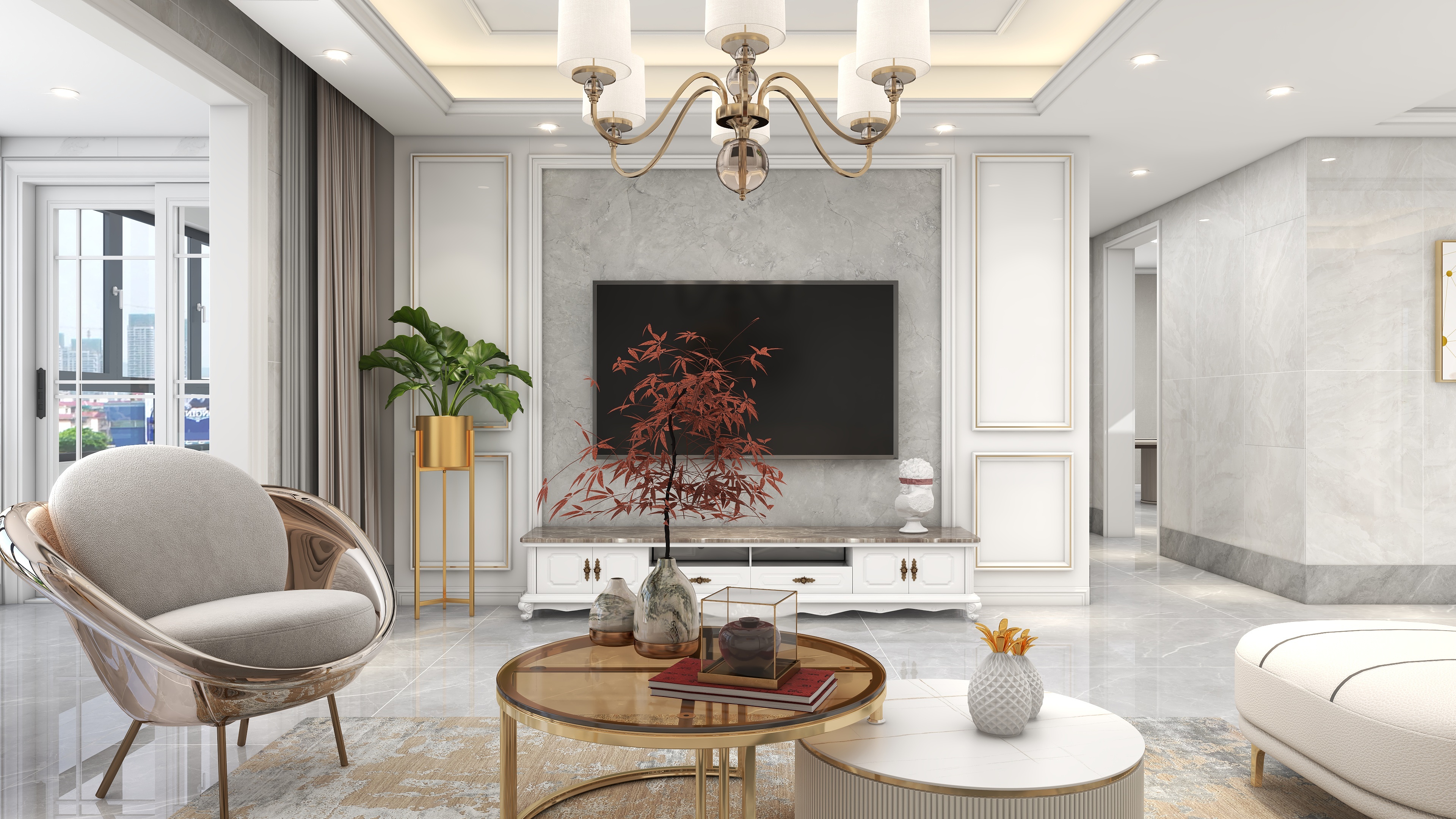 星空设计500-五居室轻奢风200㎡装修效果图