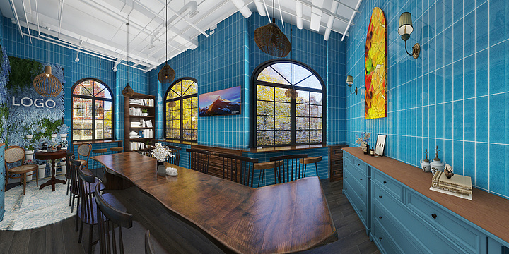 xzhuan-复古蓝画室-装修设计方案