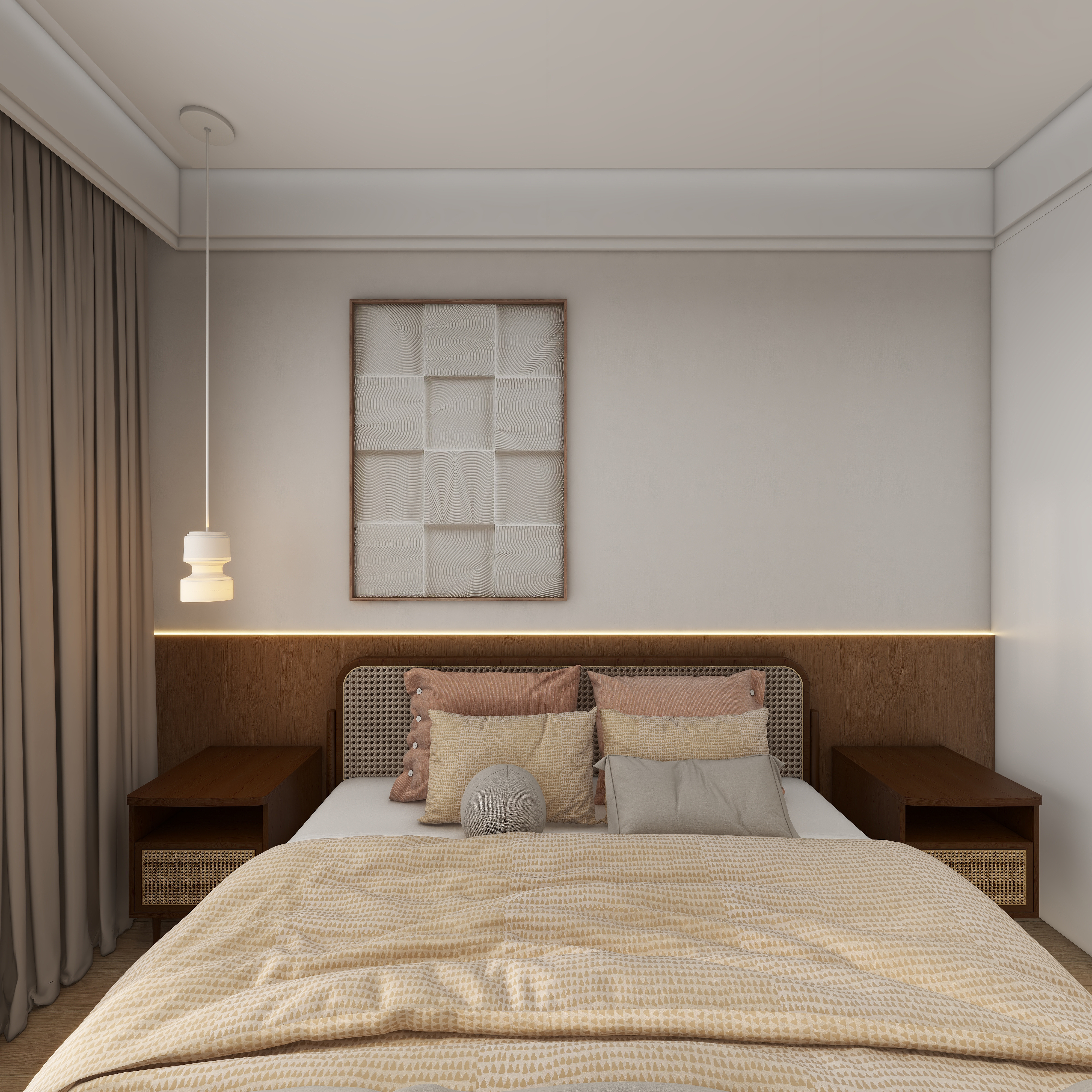 星空设计desgin-242㎡奶油轻侘寂三层别墅一层主卧装修效果图第3张