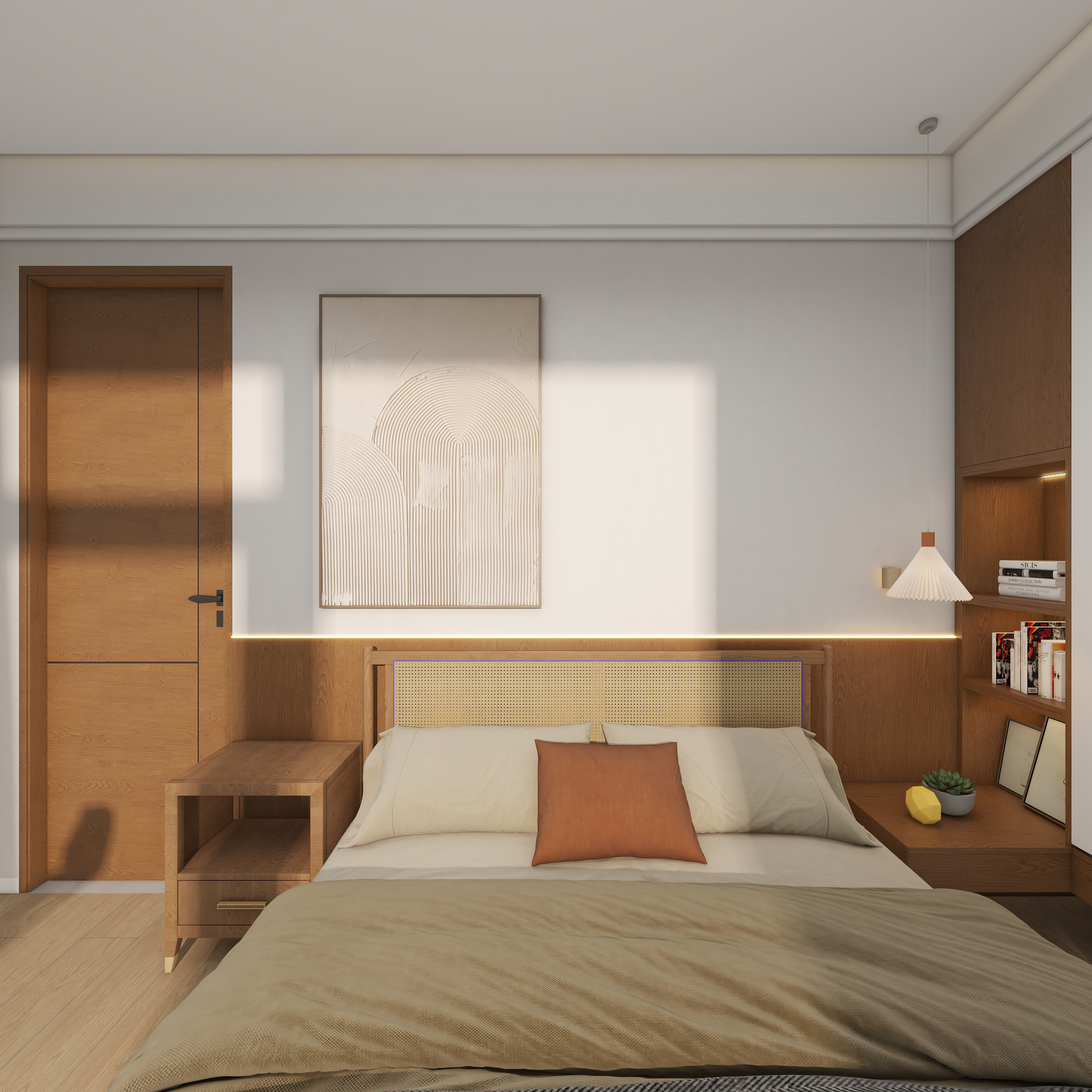 星空设计desgin-242㎡奶油轻侘寂三层别墅一层客卧装修效果图第3张