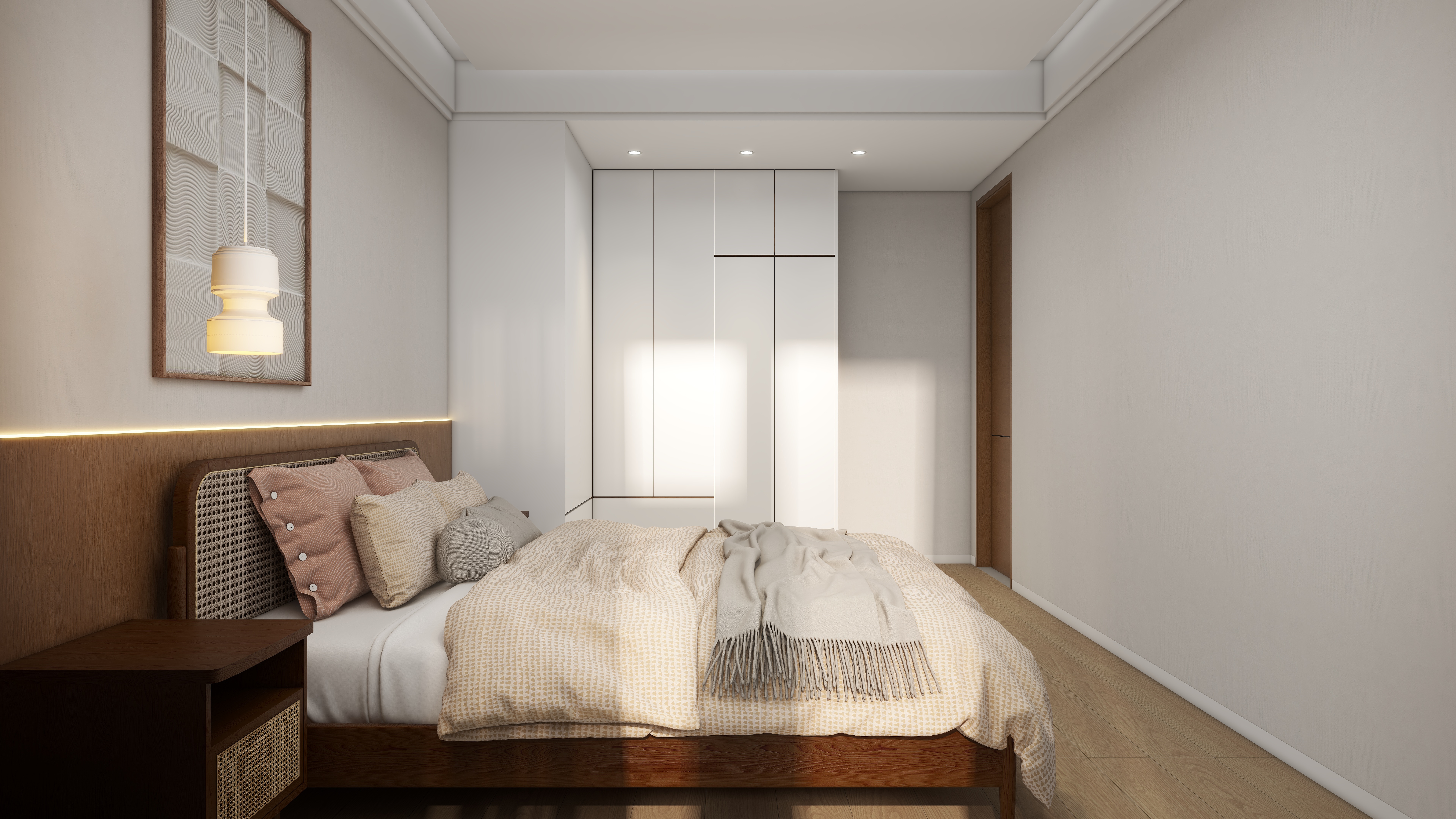 星空设计desgin-242㎡奶油轻侘寂三层别墅一层主卧装修效果图第2张