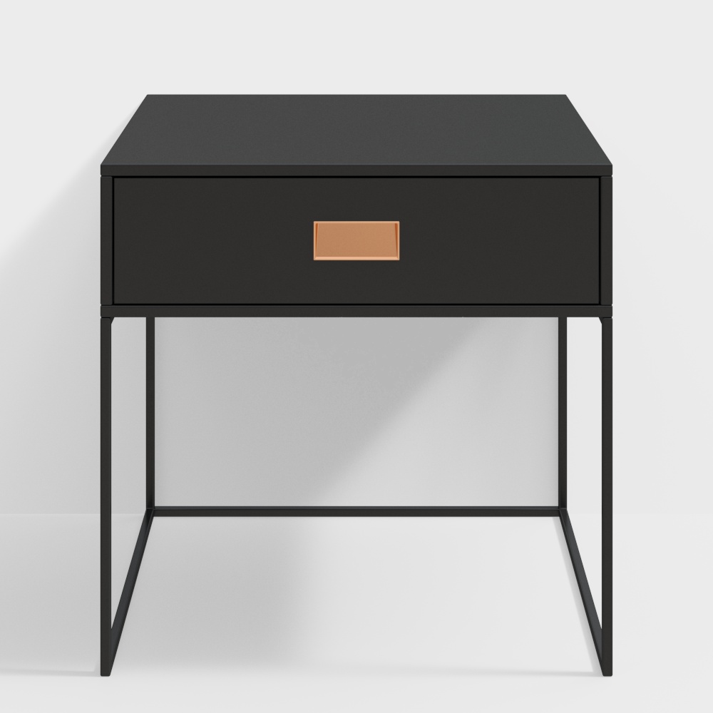 Moderner Nachttisch mit 1 Schublade, hoher Metallfuß, Schwarz