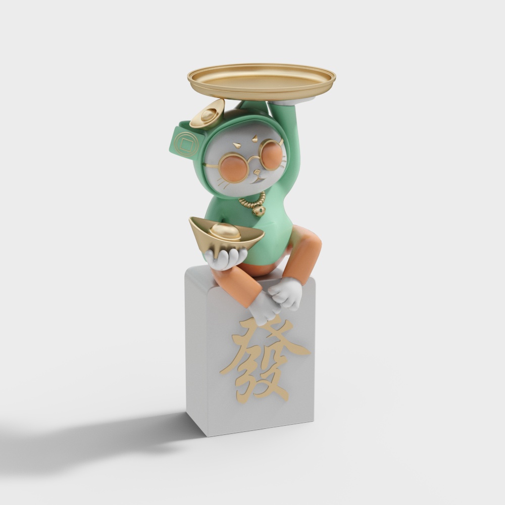 招财猫托盘收纳摆件