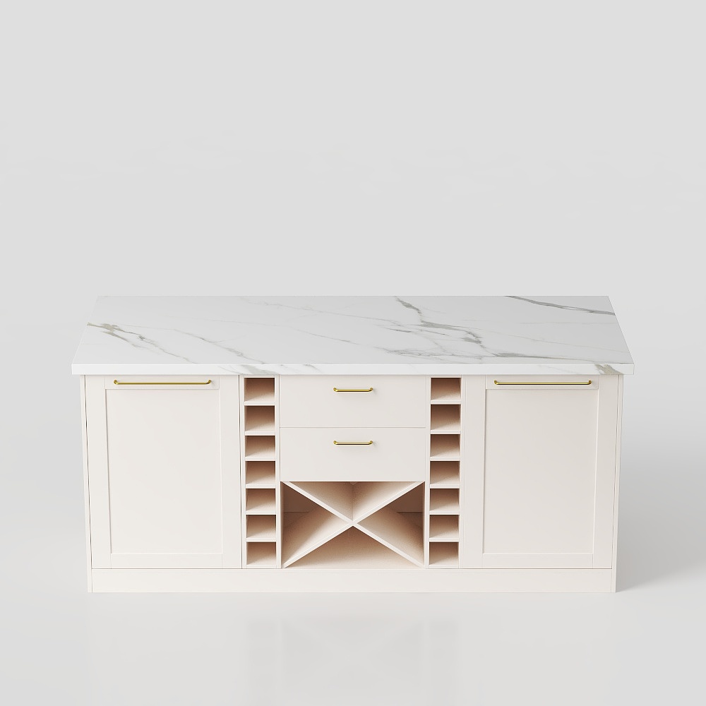 Mueble de cocina grande con patrón de mármol blanco de 1830 mm, diseño de isla de cocina, con almacenamiento de vino