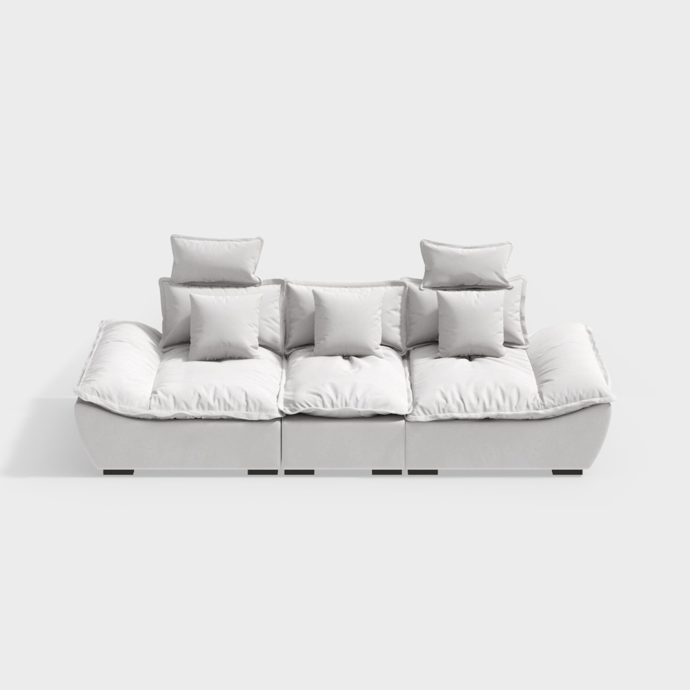 109.4" Modern White Leath-Aire 3 Seater Deep Sofa with Adjustable Backrest Sailboat
