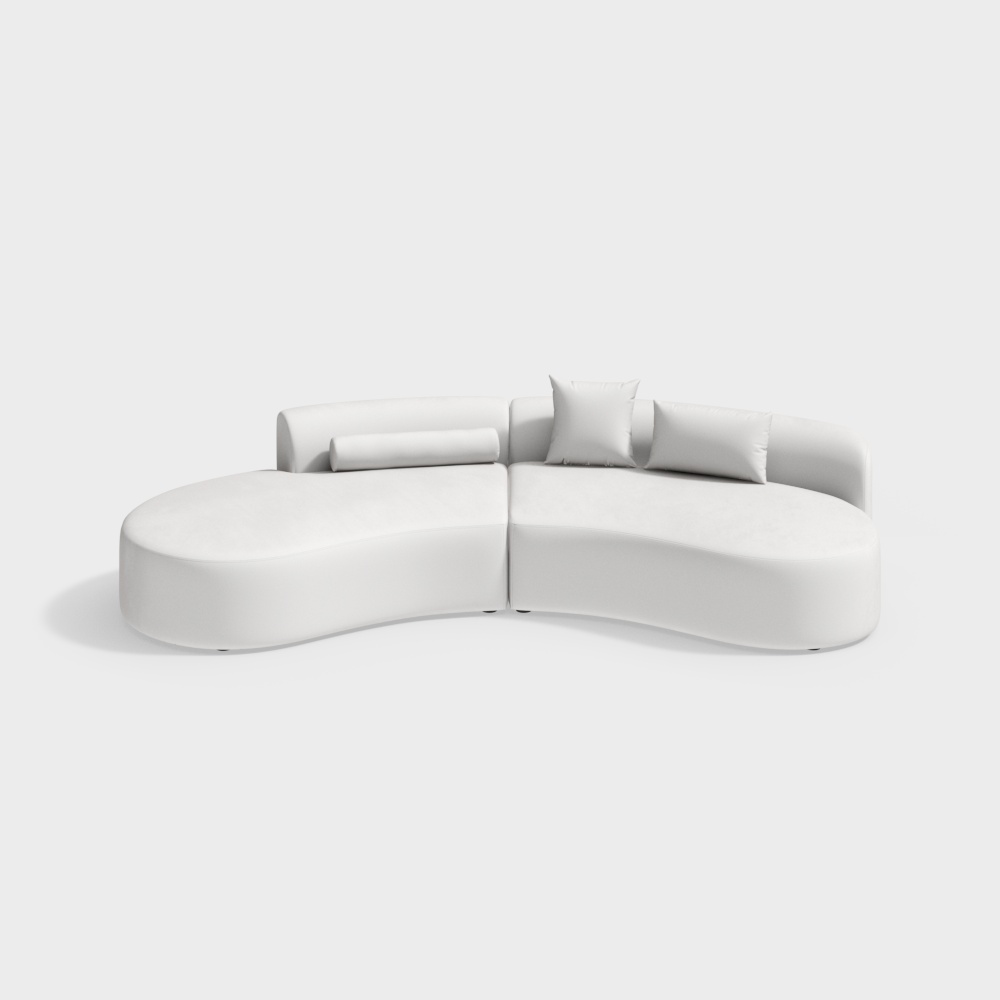 278 cm Modernes weißes geschwungenes Samtsektionssofa mit 3 Kissen 2 Stück 4-Sitzer Chaise