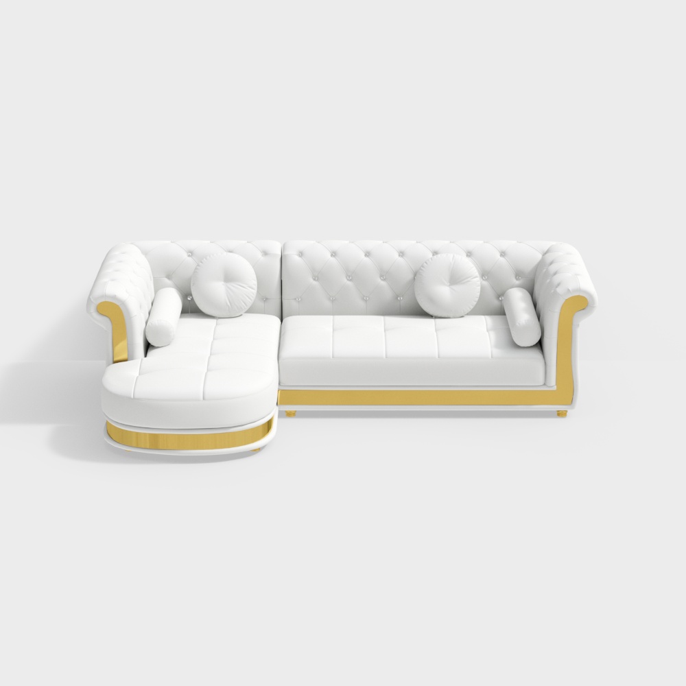 Canapé sectionnel d'angle blanc moderne Dodiy en forme de L, 5 places, causeuse avec coussins de chaise longue