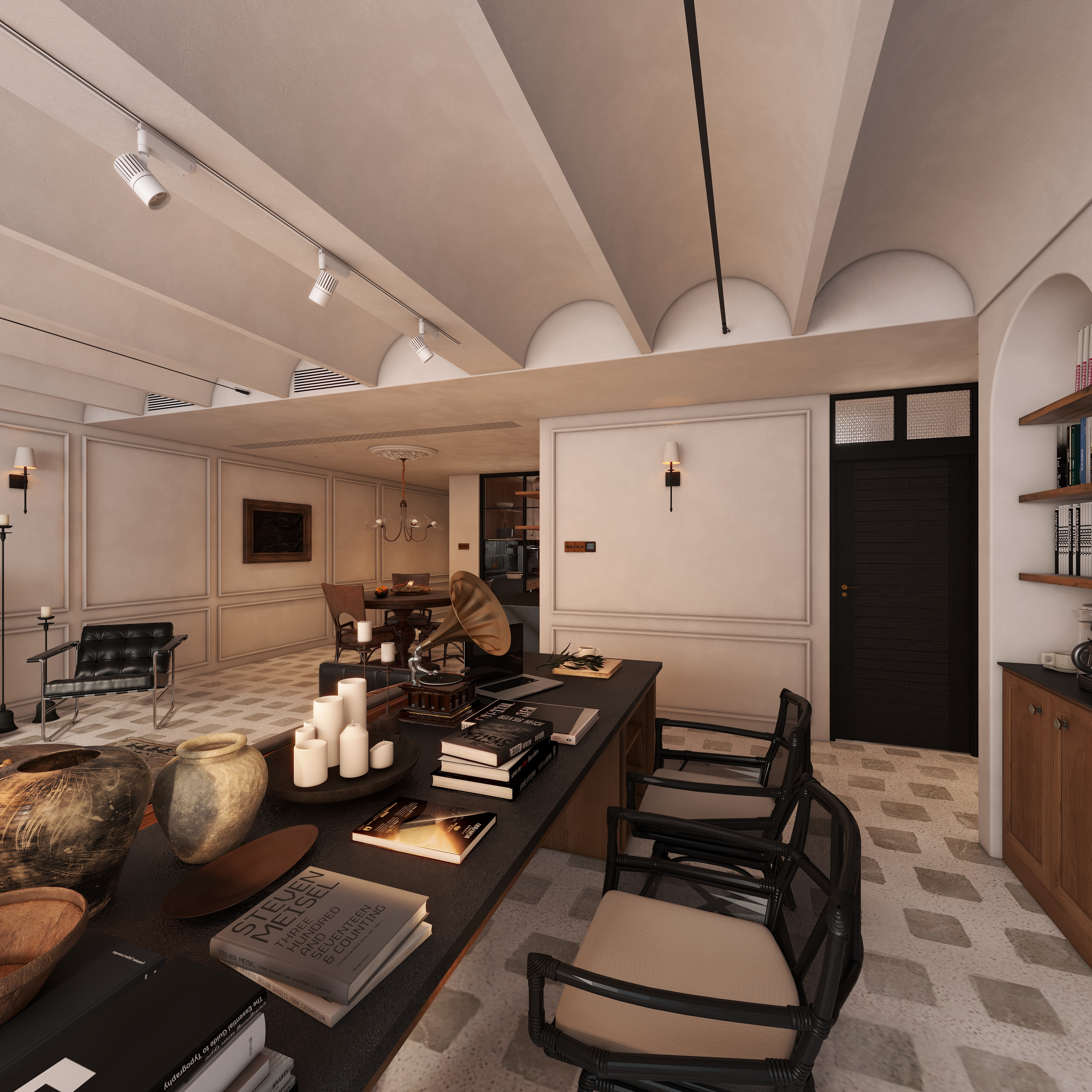 包包别-《美式复古》-城投置地文园129㎡3室一层客餐厅装修效果图第5张