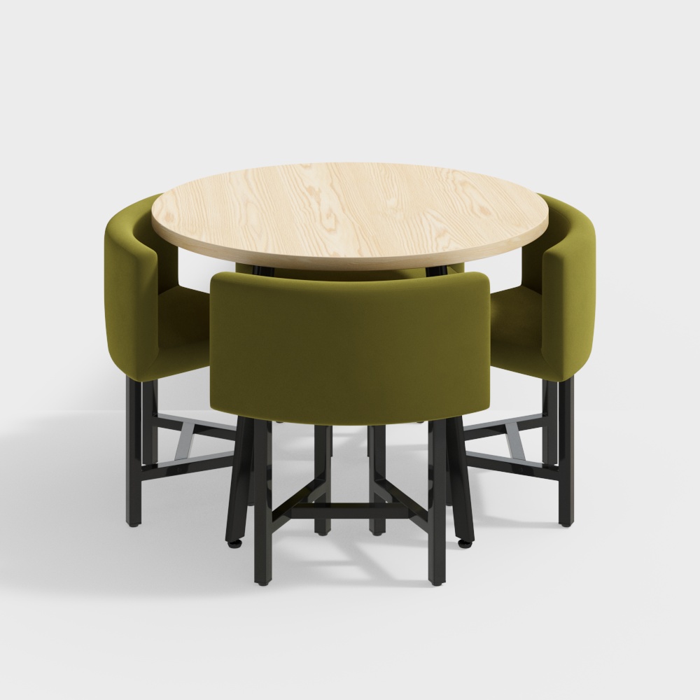 Ensemble de table à manger 4 places rondes en bois 1000 mm, chaises rembourrées jaunes pour balcon Nook