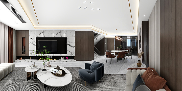 FWDesigner-金辉江山铭著顶复300平方效果图-装修设计方案