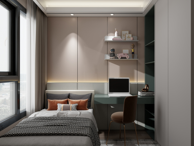 Modern Gray Bedroom with Warm Accents