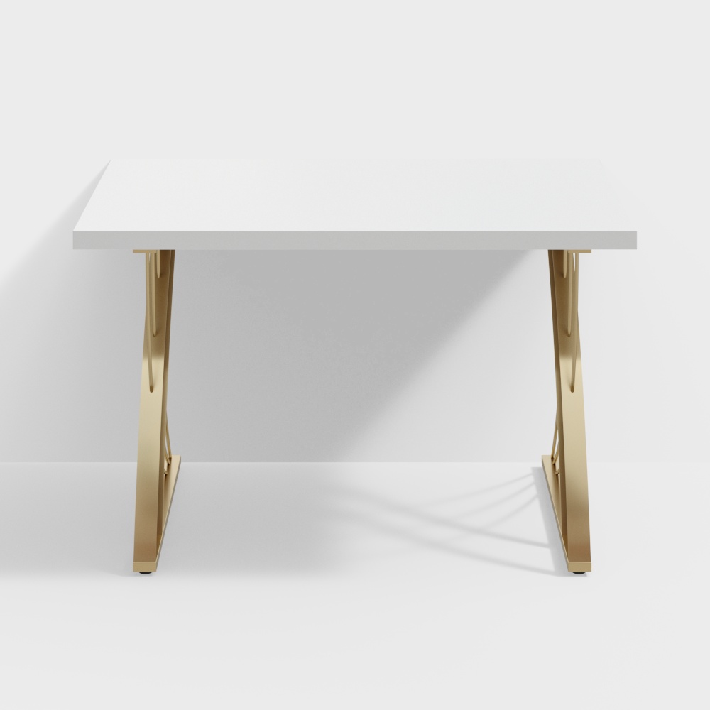 1200mm moderner weißer rechteckiger Home-Office-Schreibtisch mit Tischplatte aus Kiefernholz und goldenem Rahmen
