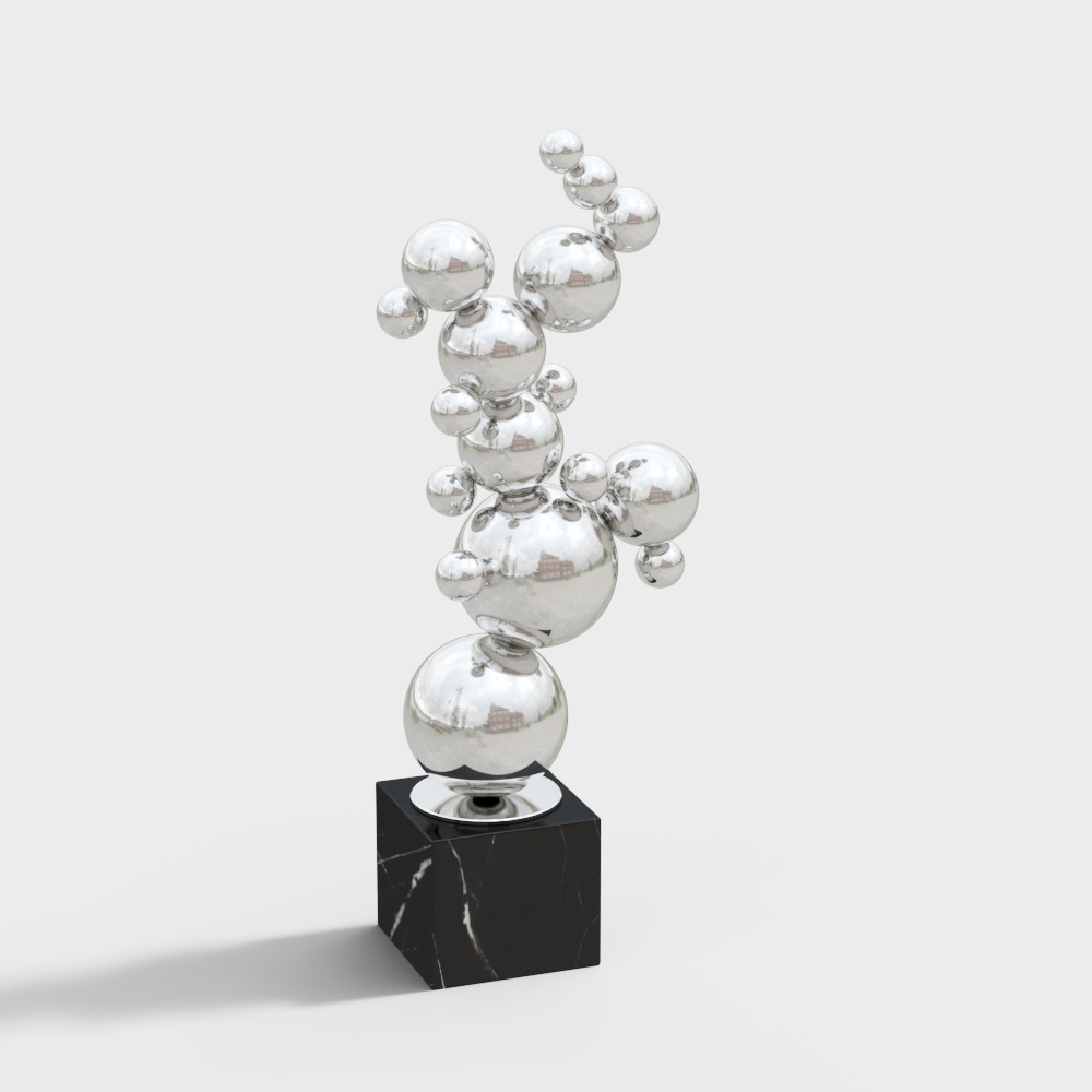 24" Modern Abstract Geometric Ball Sculpture Art Ornament Stainless Steel & Marble Decor