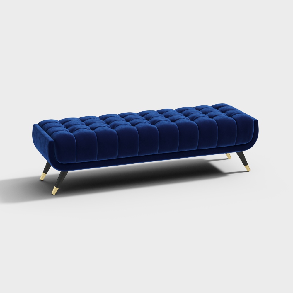 Enoak Moderne blaue Schlafzimmerbank mit Samtpolsterung und Holzbeinen