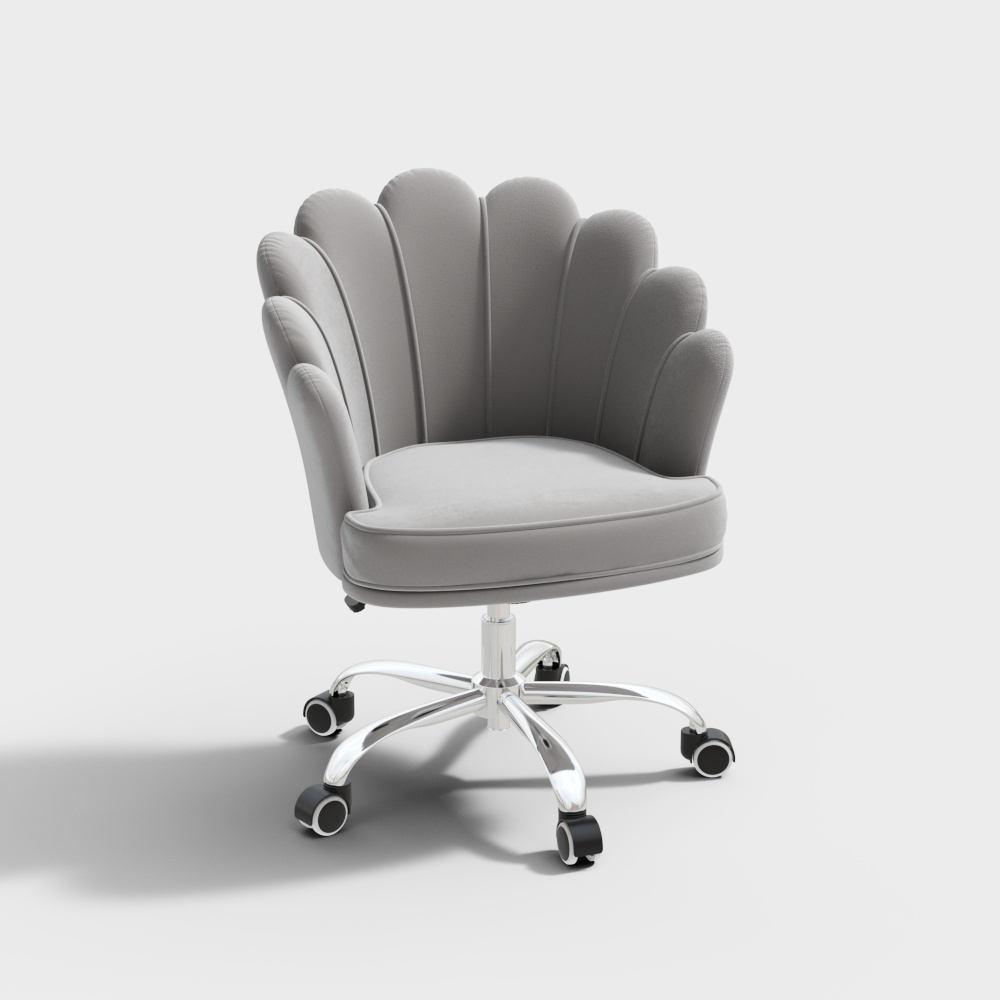 Gray Modern Swivel Office Chair Velvet Upholstered Task Chair Adjustable Height