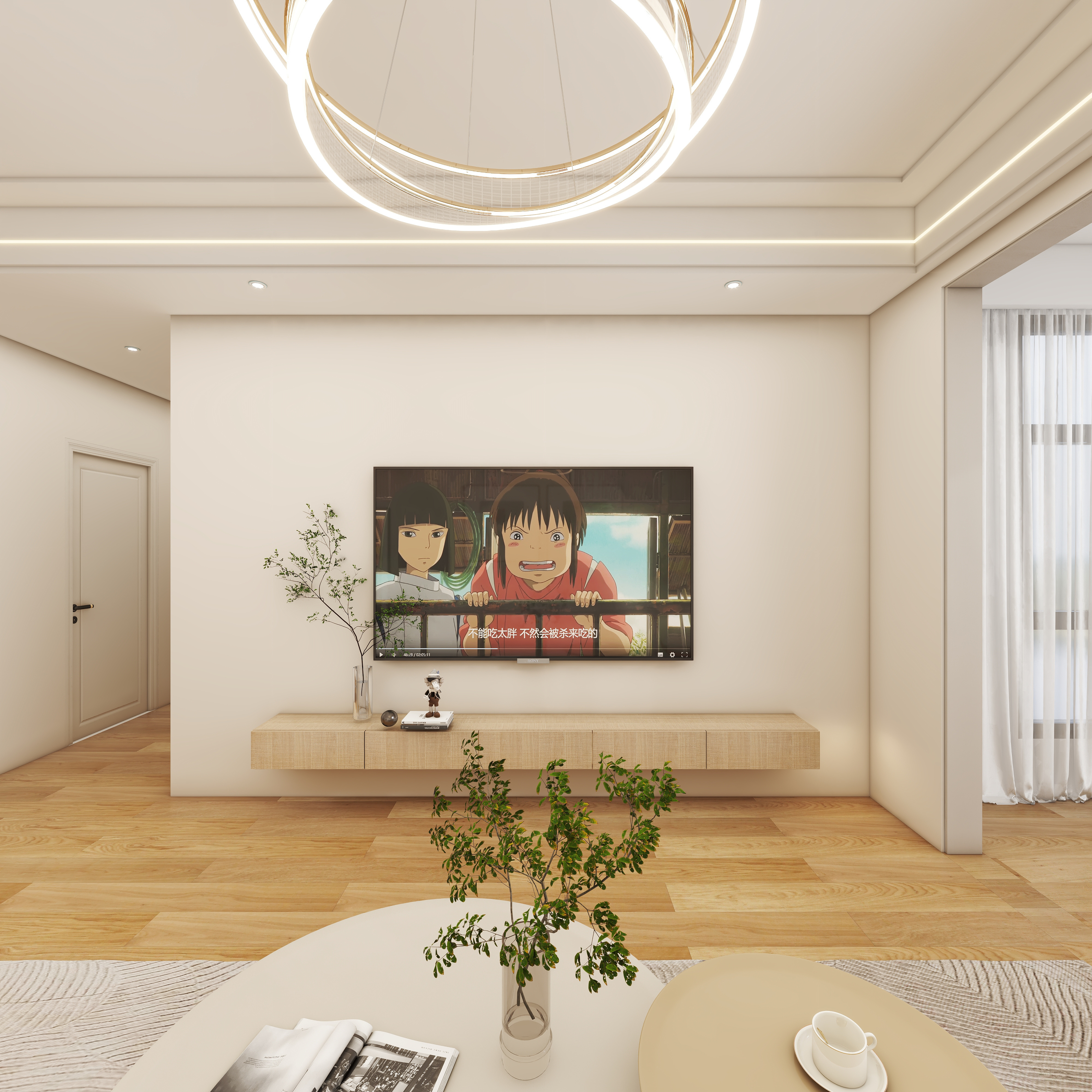 壹诺设计工作室-105㎡3室-日式风 一层客餐厅装修效果图第4张