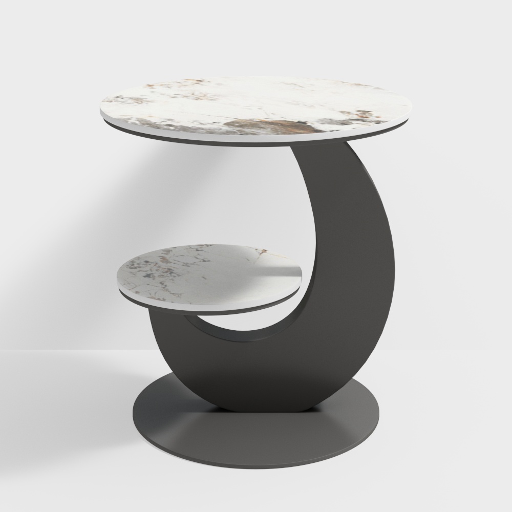 Sintered Stone Side Table 2 Tier Round End Table Modern Simplicity Living Room