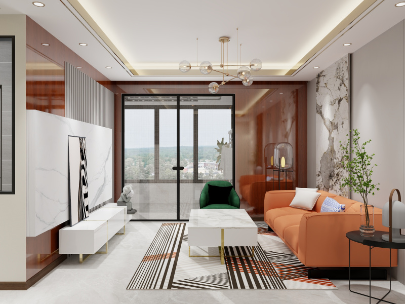 Contemporary Orange Accent Living Room
