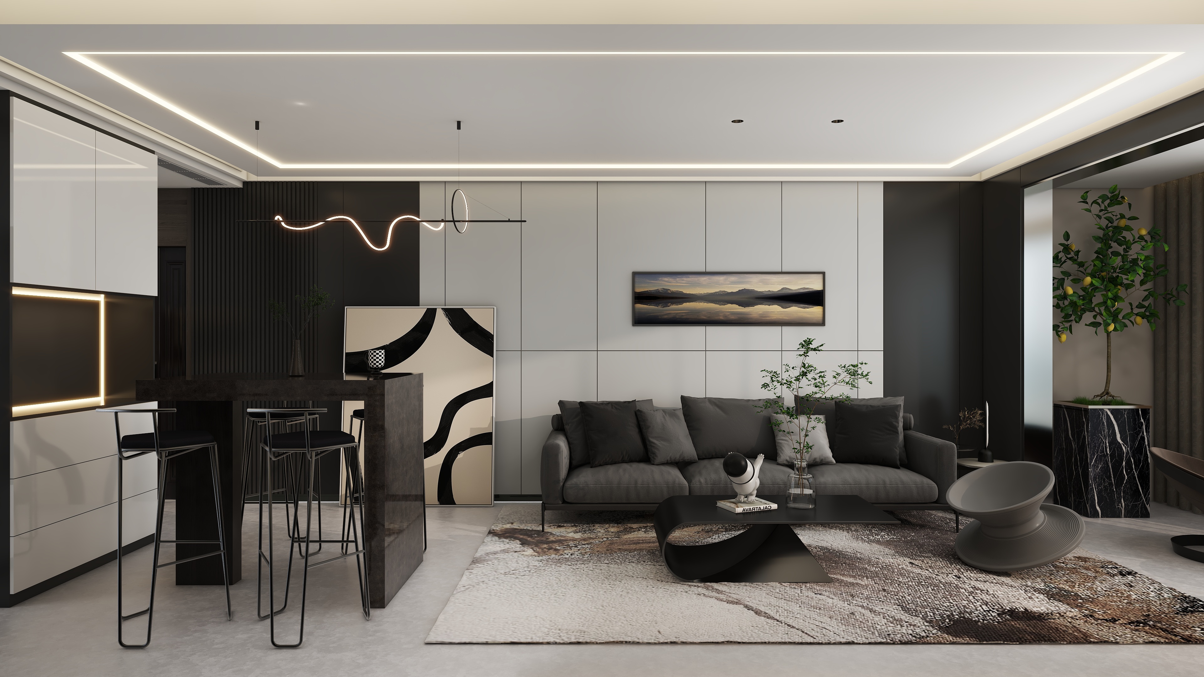 台湾小哥谈设计-《黑白灰意式风格》都江堰98㎡ 3室2厅2卫1厨-装修设计方案