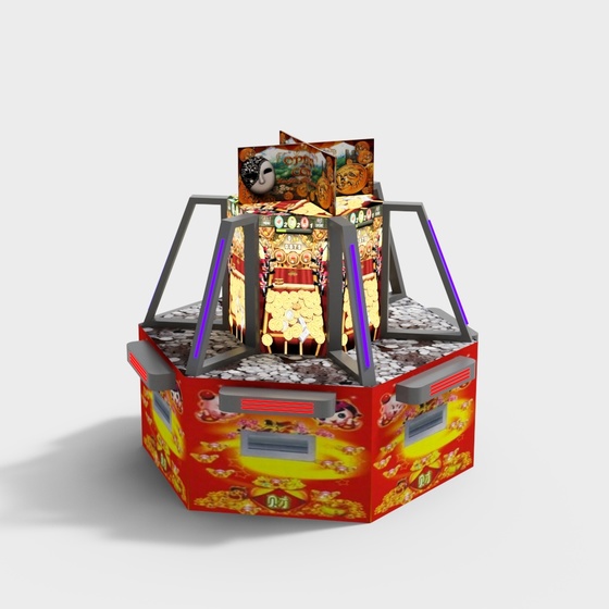 Arcade Game Console 3D Model in Red and Gray