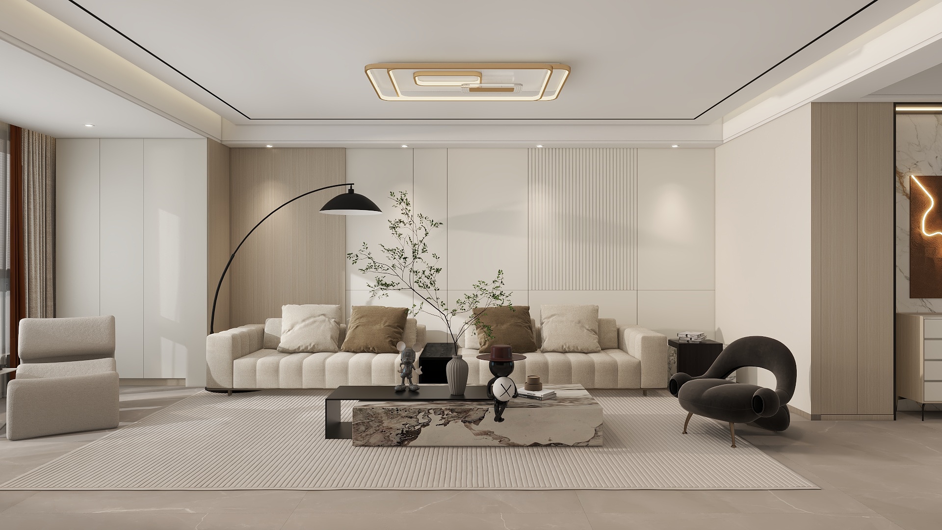 李青越-205方现代风格三居室装修效果图