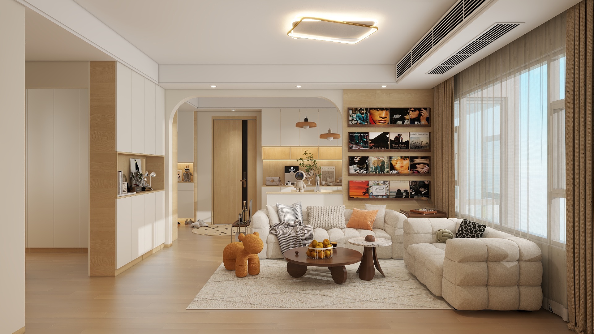 李青越-86方原木奶油风格三居室装修效果图