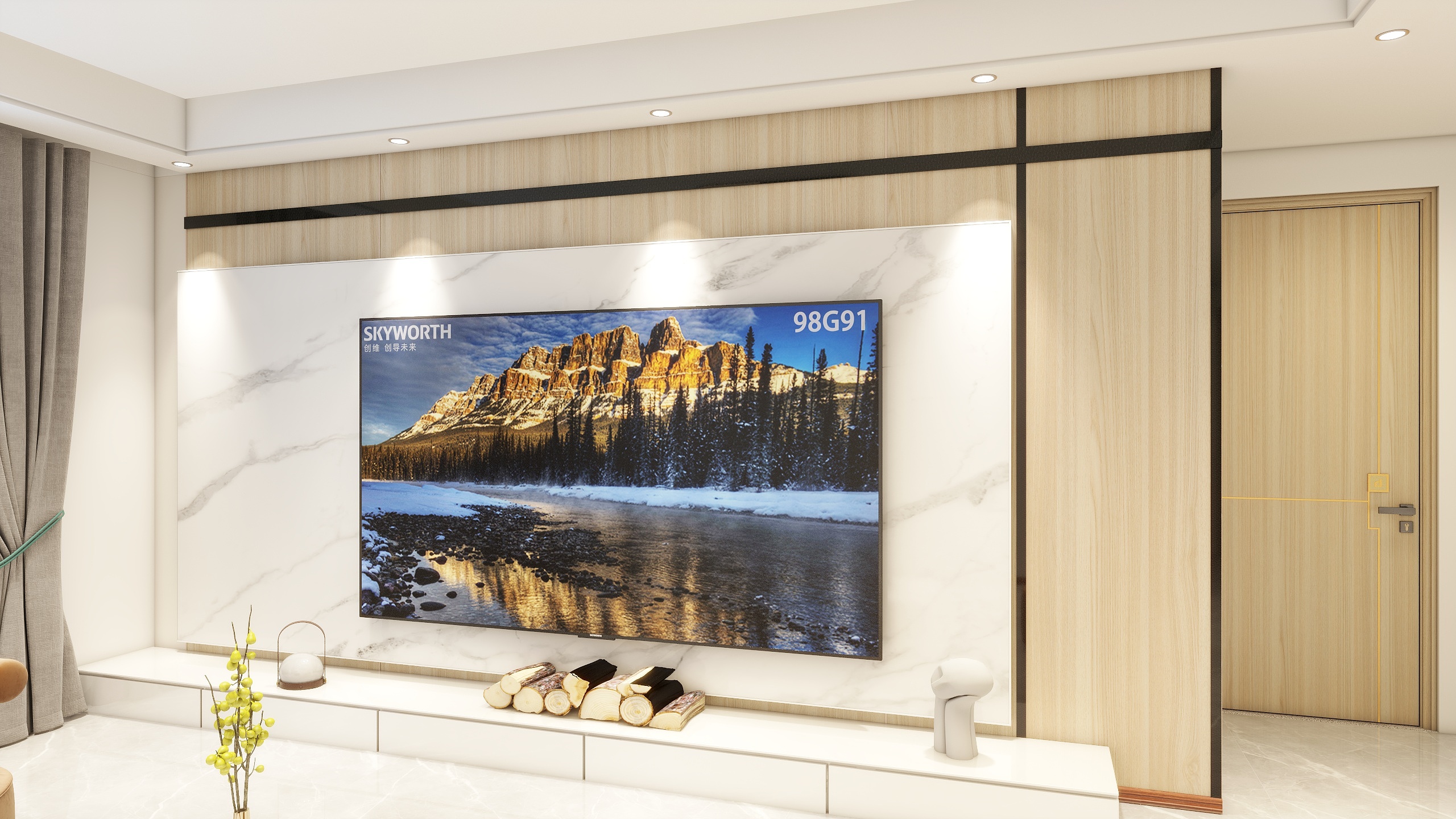 青岛迪亿木业有限公司-潮海东社区回迁房100㎡原木风简约设计风格装修效果图