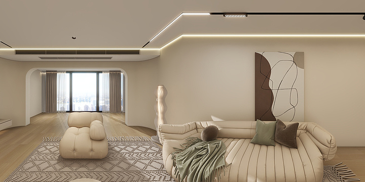 岑溪派格森15077445007-奶油极简风 大平顶无主灯设计-装修设计方案