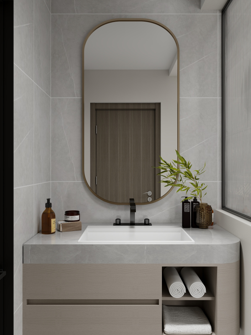 Modern Minimalist Bathroom with Grey Tone