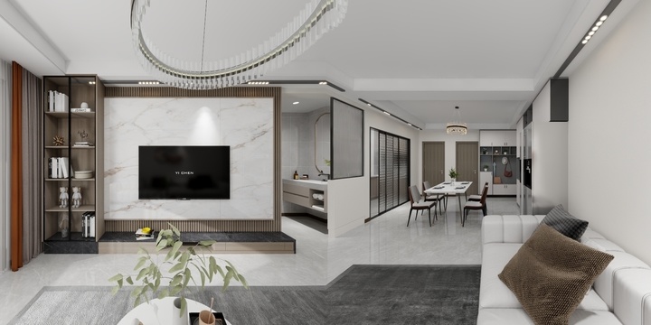 Contemporary White Wood Tone Living Space