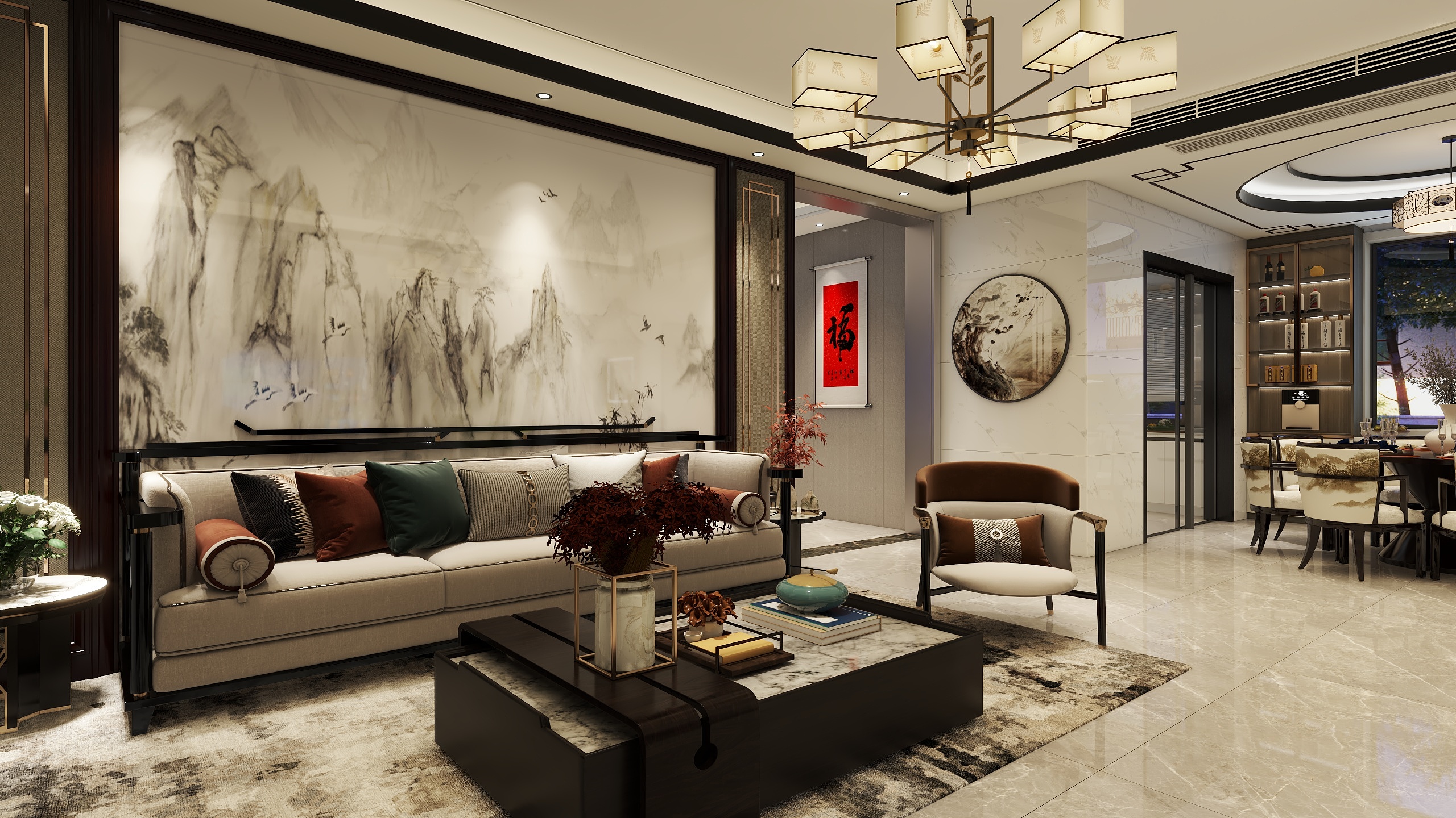 李哈哈室内设计-2023年现代新中式风格300平装修效果图