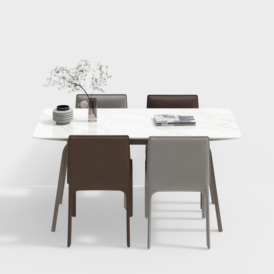 Modern Dining Table and Chair Set in Brown