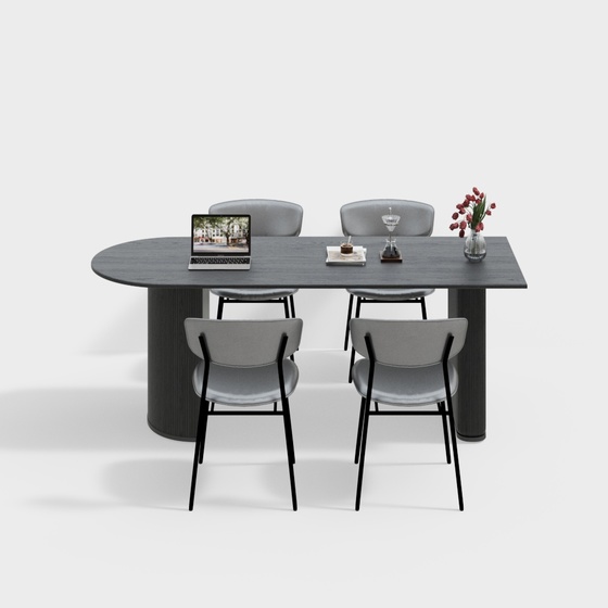 Stylish Modern Dining Table and Chair Set 3D Model in Gray