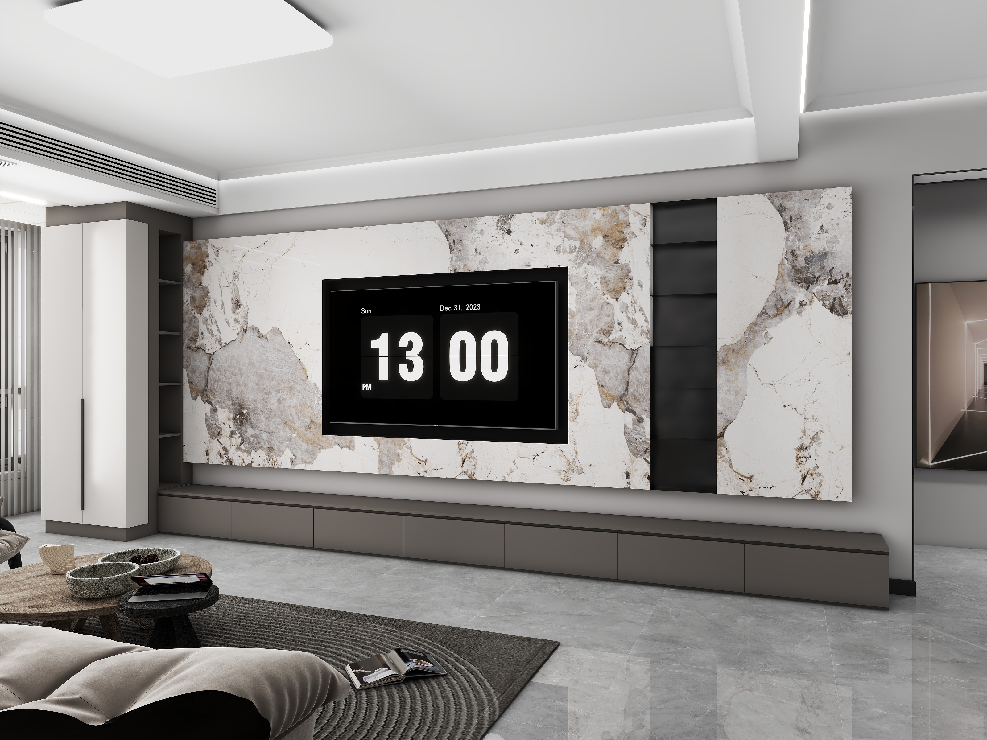 久叶设计-12W可装修的现代黑白灰简约风客餐厅厨房卧室效果布局图-装修设计方案