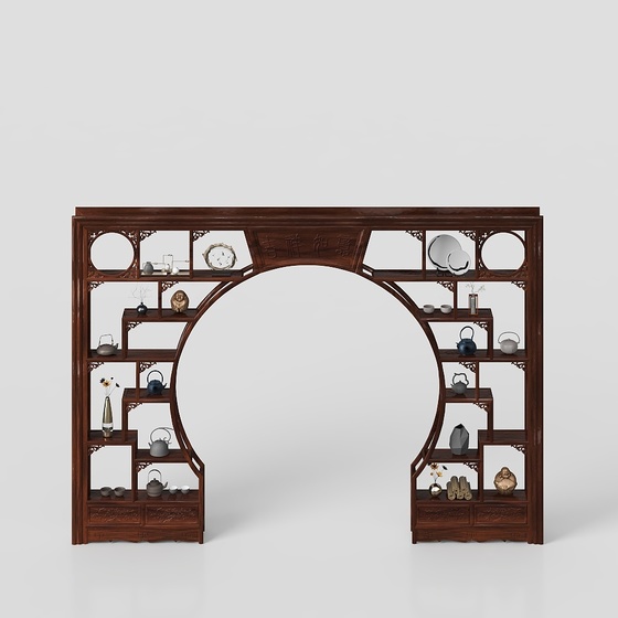 Chinese style moon arch partition cabinet